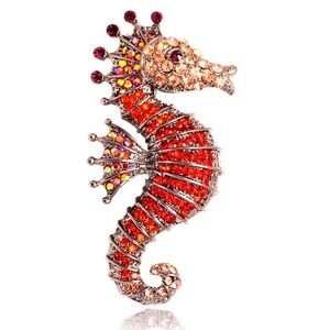 *HIMA* Red Unique Seahorse Shaped Rhinestone Fashion Brooch